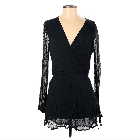 Free People XS Daliah Swiss Dot Deep Black Teal Mini Dress - Picture 6 of 6